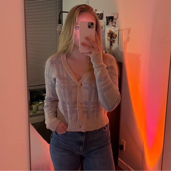 William Rast cotton cardigan. Size large. Beige and blue plaid - Picture 1 of 1